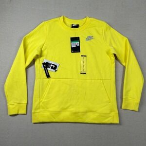 Nike Sweatshirt Girls XL Volt Yellow Pockets Crew‎ Neck Pullover CZ4628-740